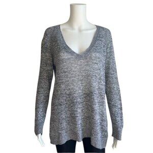 Eileen Fisher Deep V Neck Linen Sweater in Gray - XS